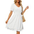 thumbnail image 4 of Women Summer Dresses V Neck Short Sleeve Swiss Dot Mini Dress with Pockets, 4 of 5