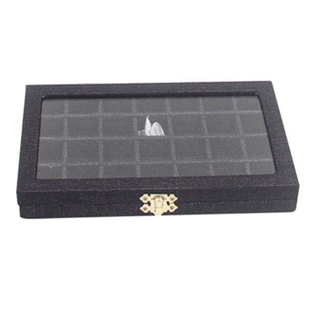 Colorido Mini 28 rejillas Soporte de joyería Puntas de uñas Granos Botón negro Sunnimix caja de almacenamiento de joyas