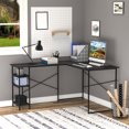 thumbnail image 2 of HOMCOM Bureau d'Angle en Forme de L pour Bureau à Domicile avec Étagère de Rangement, Trous pour Cordon, Noir, 2 of 9