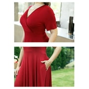 VERABENDI Womens Plus Size Dresses Short Sleeve Knee Length Casual Sexy V-Neck Dress with Pockets, L-4X