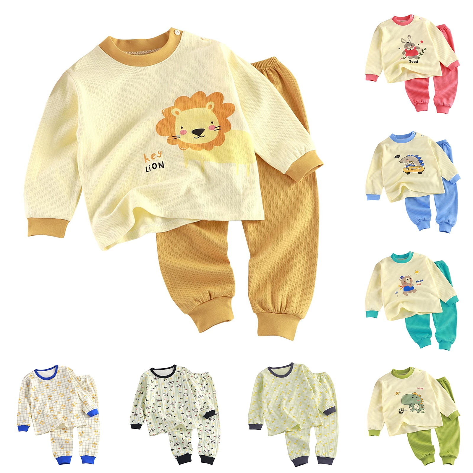 Bovxnpu Boys' Pajama Sets 2 Piece Lounge Sets Unisex Toddler Sets Long Sleeve Crew Neck Graphic Pajama Pants Set Spring Summer Clothing Sets Summer Outfits