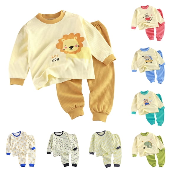 Bovxnpu Boys' Pajama Sets 2 Piece Lounge Sets Unisex Toddler Sets Long Sleeve Crew Neck Graphic Pajama Pants Set Spring Summer Clothing Sets Summer Outfits