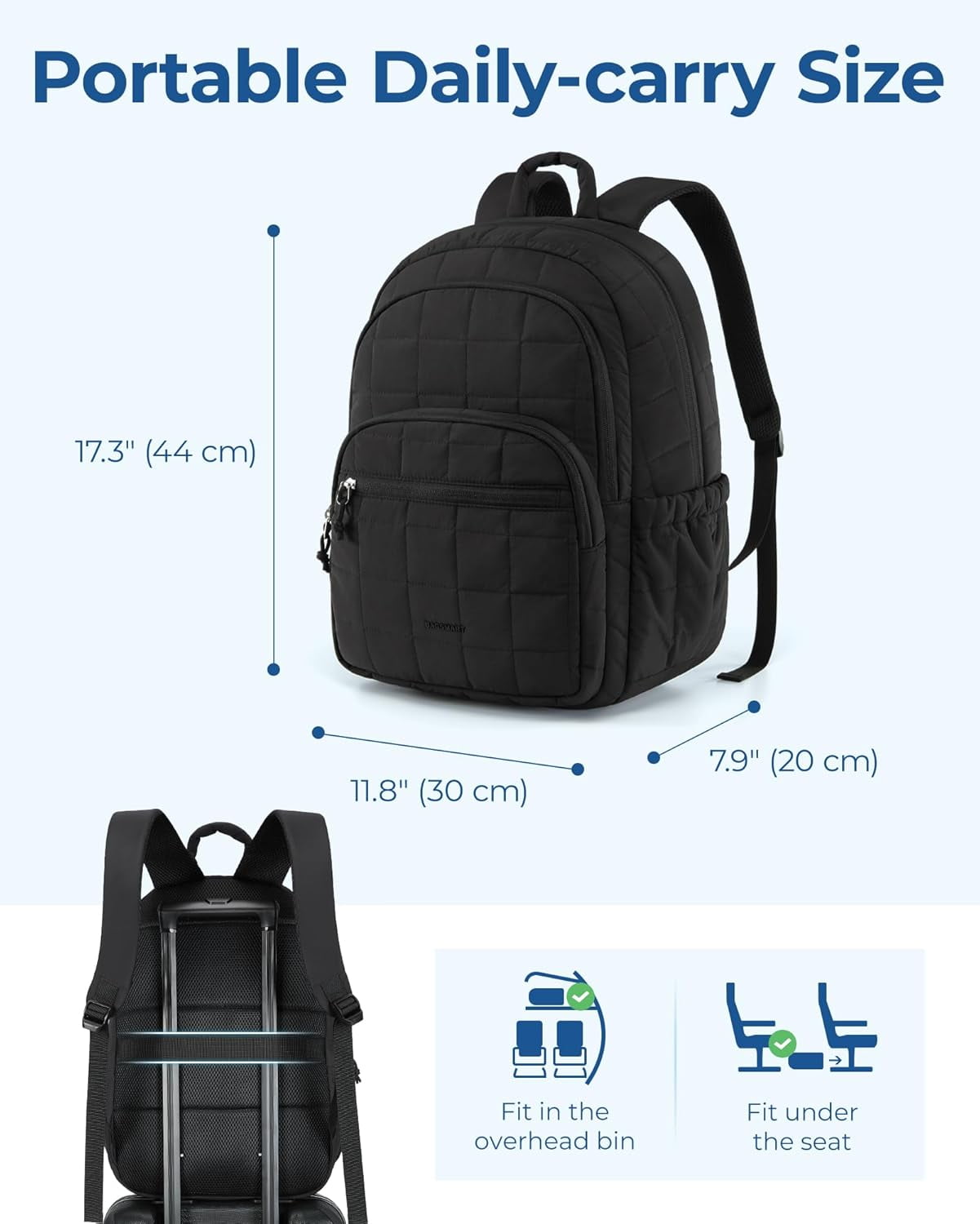 College Laptop Backpack, Travel Laptop Backpack for Women, Quilted Casual Daypack, Water-Resistant Bookbag for 15.6 Inch Laptop, Pink