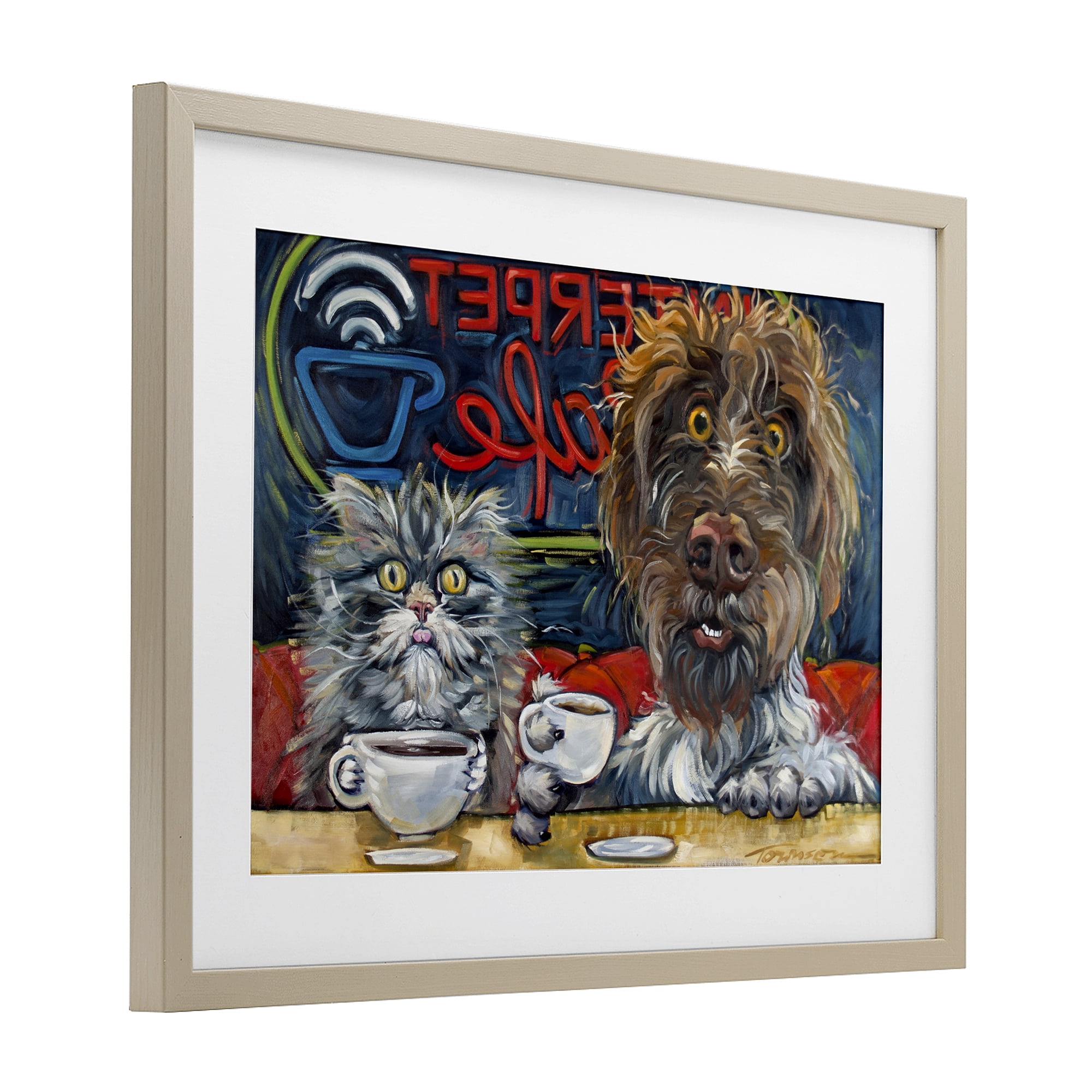 Stupell Industries Pets Wired At The Cafe Birch Framed Print Under Glass, design by CR Townsend