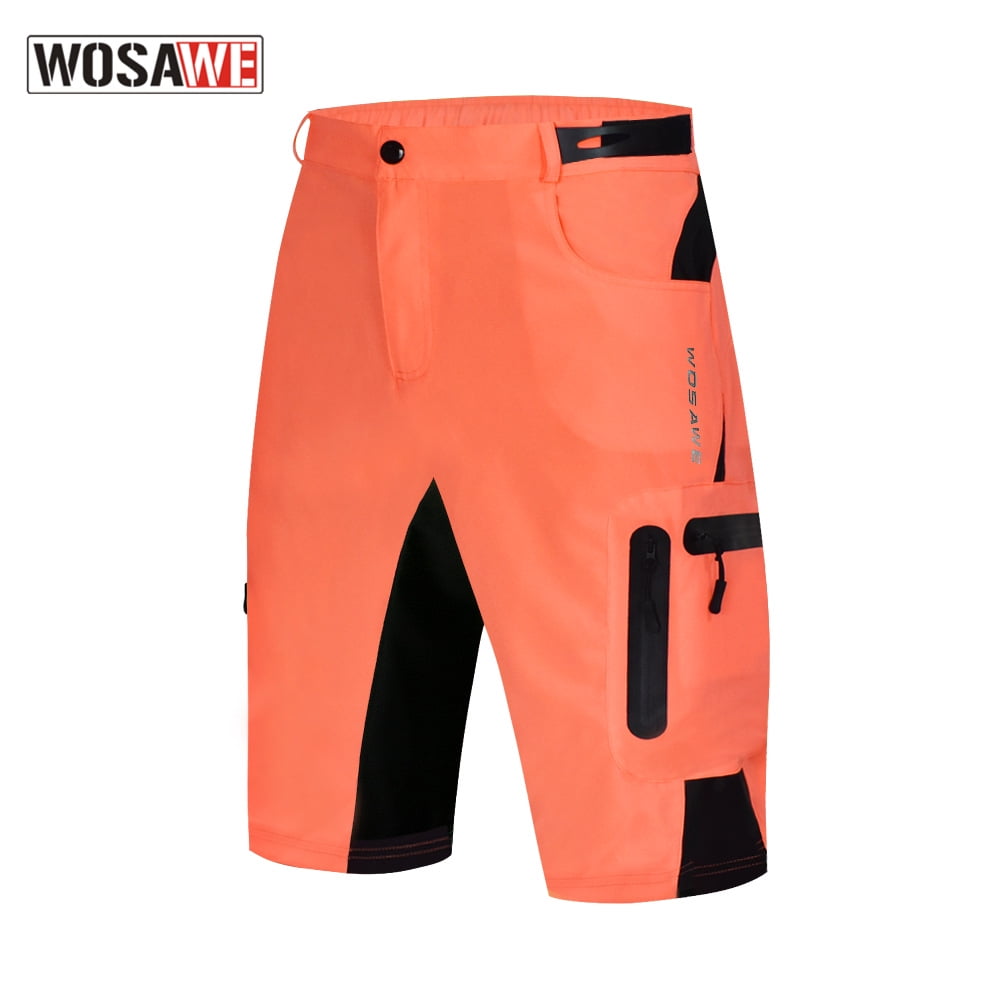 WOSAWE Mens Casual MTB Bike Lightweight Shorts Side Zipper Pocket Pants Black