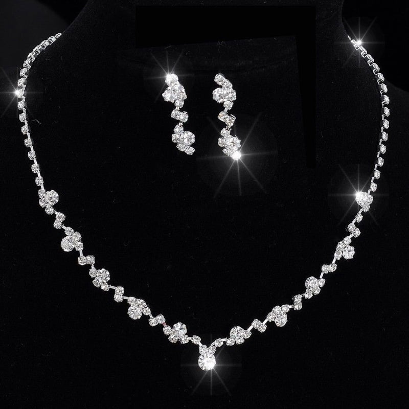 lzndeal Fashion Women Necklace Earrings Set Alloy Rhinestone Wedding Bridal Lady Dangle Earring Necklaces Jewellery Accessories