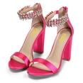 thumbnail image 3 of FSJ Women Graceful Embellished Crystal Ankle Strap Sandals Open Toe Zipper Back Chunky High Heels Party Date Dressy Shoes Size 4 Hot Pink, 3 of 5
