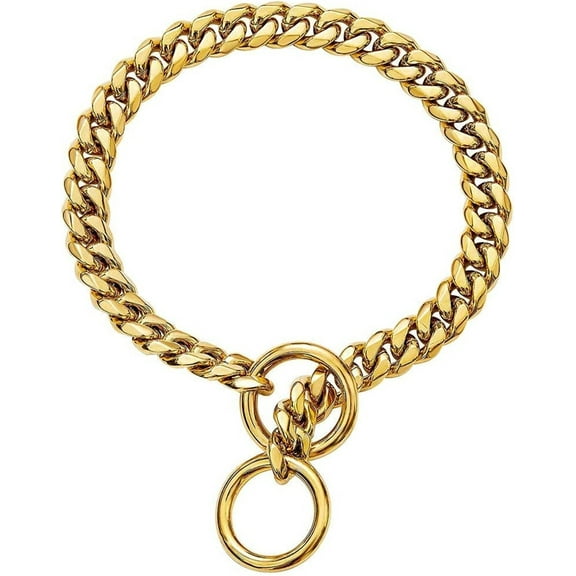 Dog Chain Collar 18K Gold High Polished Stainless Steel Cuban Link