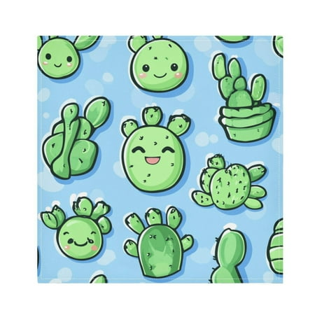 

WOBOGO Cute Cartoon Cactus on Blue Background Cloth Napkins 4 Pieces Soft Elegant Touch Durable Absorbent Quick Drying for Elegant Dining