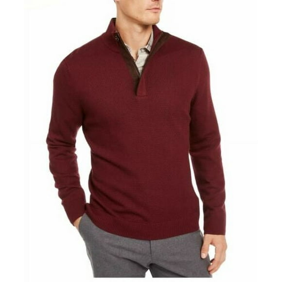 TASSO ELBA Mens Red Classic Fit Quarter-Zip Pullover Sweater S