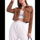 thumbnail image 1 of Chaqueta Informal Retro de Larga con Solapa y Botones de para Mujer Café Ligero XL, 1 of 8