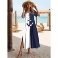 thumbnail image 2 of Nuevos vestidos de vacaciones para mujer, elegantes vestidos midi con estampado de ancla, vestidos femeninos de manga corta, ropa oversize de moda, verano 2024, 2 of 5