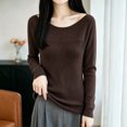 thumbnail image 2 of Xinoom Women Scoop Neck Ribbed Knit Top, Long Sleeve Slim Fit Sweater, Stretchy Form Fitting Knit Shirt for Casual Dating Brown,XL, 2 of 6