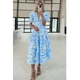 thumbnail image 3 of Elegant Sky Blue Floral V Neck Puff Short Sleeve Flowing Maxi Dress | [ZhiHiMeRi] | (US 12-14)L, 3 of 11
