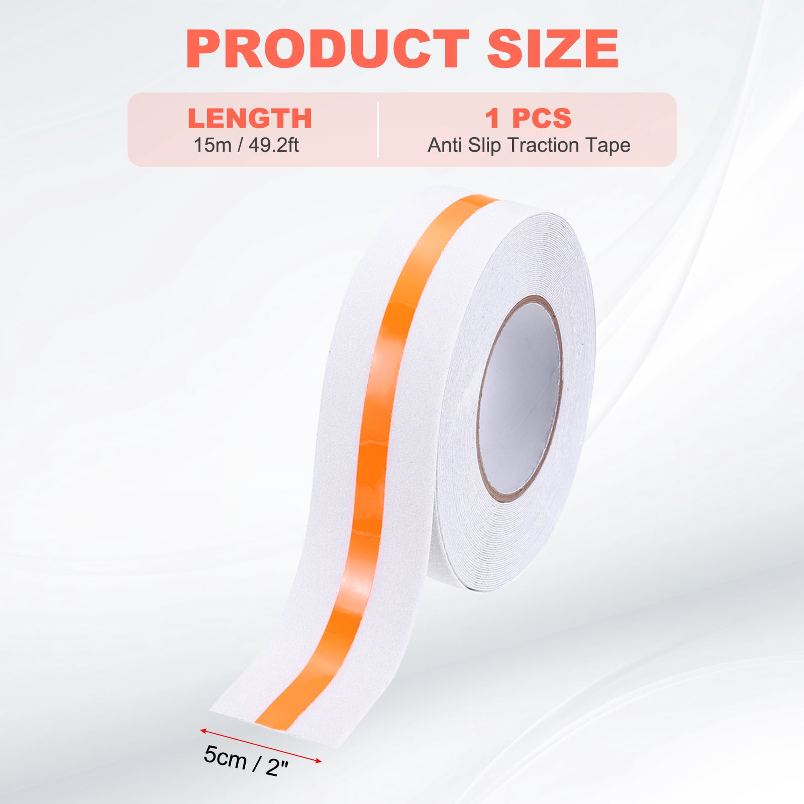 Anti Slip Traction Tape 2 Inch x 49.2ft Stair Grip Friction Adhesive Non Skid Tape Waterproof White with Orange Tape