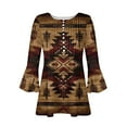 thumbnail image 3 of Oplxuo 3/4 Sleeve Henley T-Shirts for Women Vintage Western Aztec Print Pleated Dressy Blouse Loose Button Up Casual Tunic Tops, 3 of 4