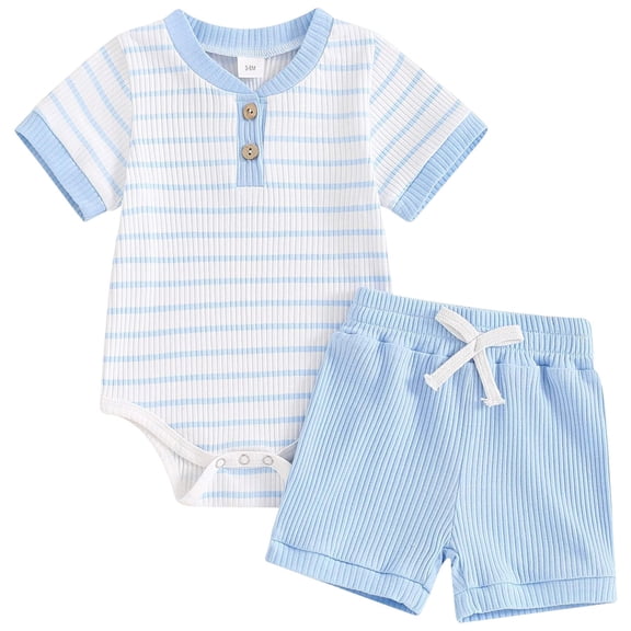 Gibobby Toddler Boys Toddler Baby Boy Daily Outfit Spring Summer Clothes Cute Fire Engine Embroidery Short Sleeve T Shirt Top and Plaid Shorts Set(9-12 Months,Sky Blue)