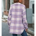 thumbnail image 2 of Defitshape Women's Long Sleeve Jacket Thermal Shirt Jacket Plaid Printed High Low Fashion Fall Cute Soft Outerwear Purple Small, 2 of 4
