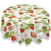 SKYSONIC 60" Strawberry Flowers Round Table Cloth Wild Berry Leaf Polyester Tablecloth Washable Tablecover for Party Dinner Home Decor