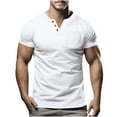 thumbnail image 1 of Birdeem Shirts for Men Mens Fashion Casual Solid Color Button Short Sleeve V-Neck Blouses Shirts, 1 of 1