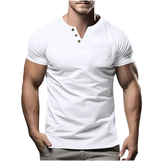 Birdeem Shirts for Men Mens Fashion Casual Solid Color Button Short Sleeve V-Neck Blouses Shirts