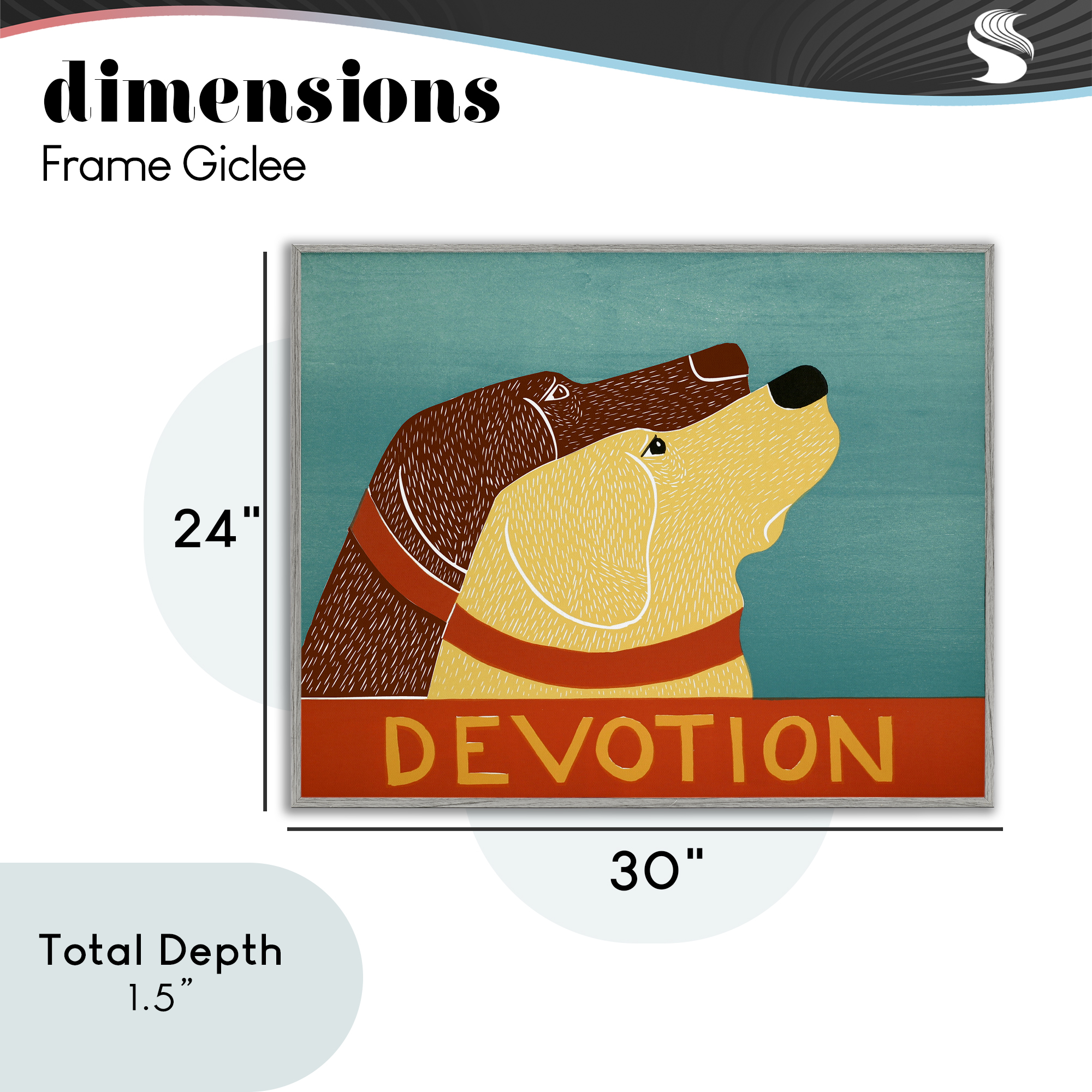 Devotion Dog Duo Gray Framed Giclee Art, design by Stephen Huneck