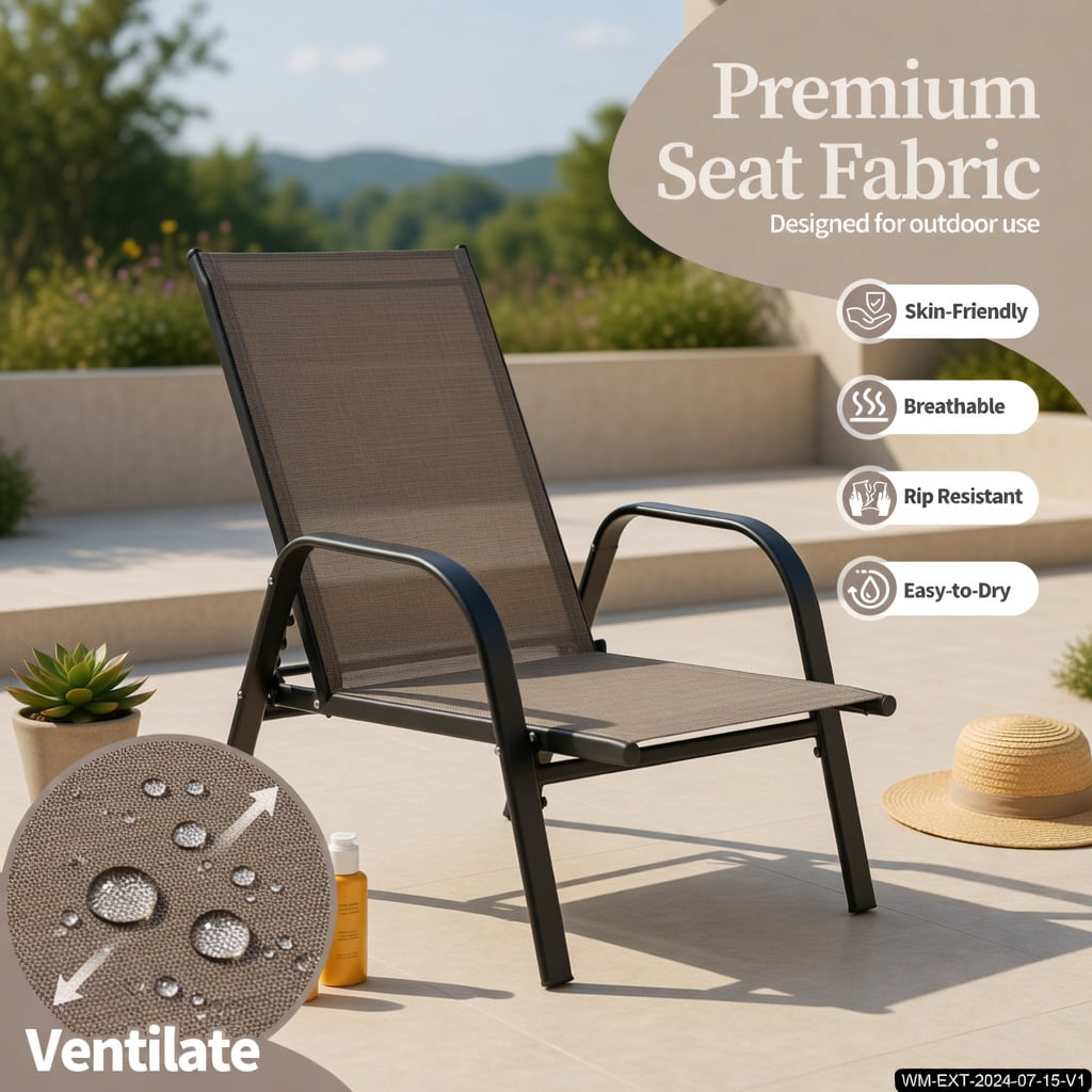 Hommoo 2-Pack Heavy-Duty Metal Rocking Chairs for Patio, Rust-Resistant Steel Frame, Breathable Fabric Seat, Indoor & Outdoor Use, Brown