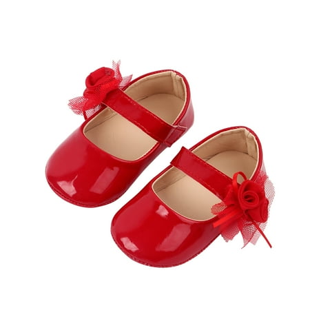 Lilgiuy Toddler Shoes Baby Girls Cute Flowers Non-slip Soft Bottom Princess Sandals Red 0-6 Months 2022 Fall Winter
