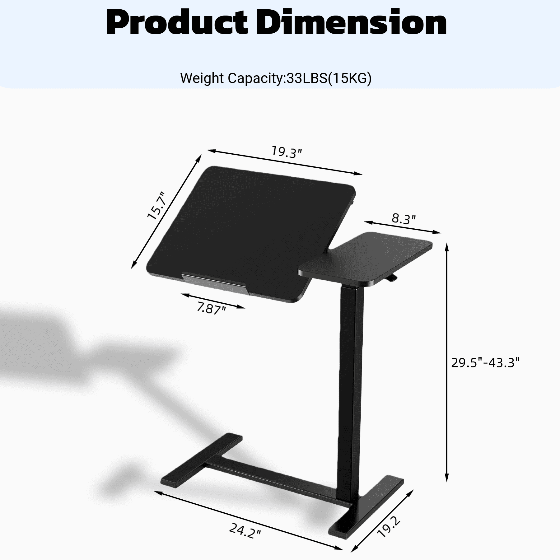 CONCETTA Overbed Table with Wheels Mobile Standing Desk, Adjustable height, Single-Sided Flip, Saves Space for Hospital, Home, Black