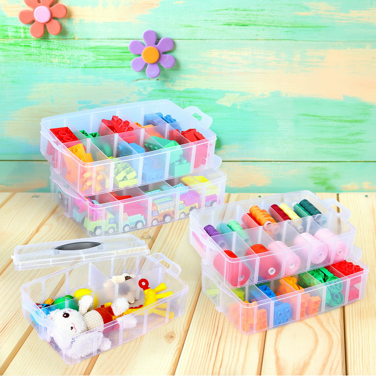 Wadavr 7-Tier Stackable Storage Container Box with 70 Compartments, Plastic Organizer Box for Arts and Crafts, Toy, Fuse Beads, Washi Tapes, Size: 9.8, Clear