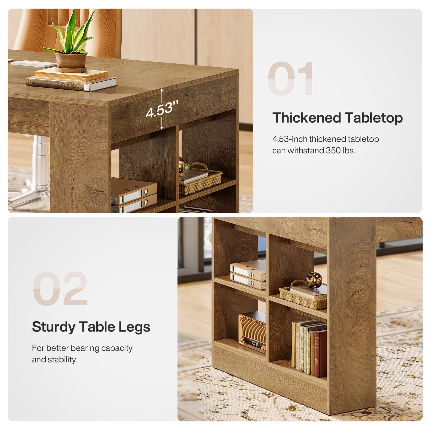 Finmind 70.87-inch Executive Desk, Large Office Computer Desk with Storage Shelves, Modern Simple Workstations Writing Table, Rustic Brown