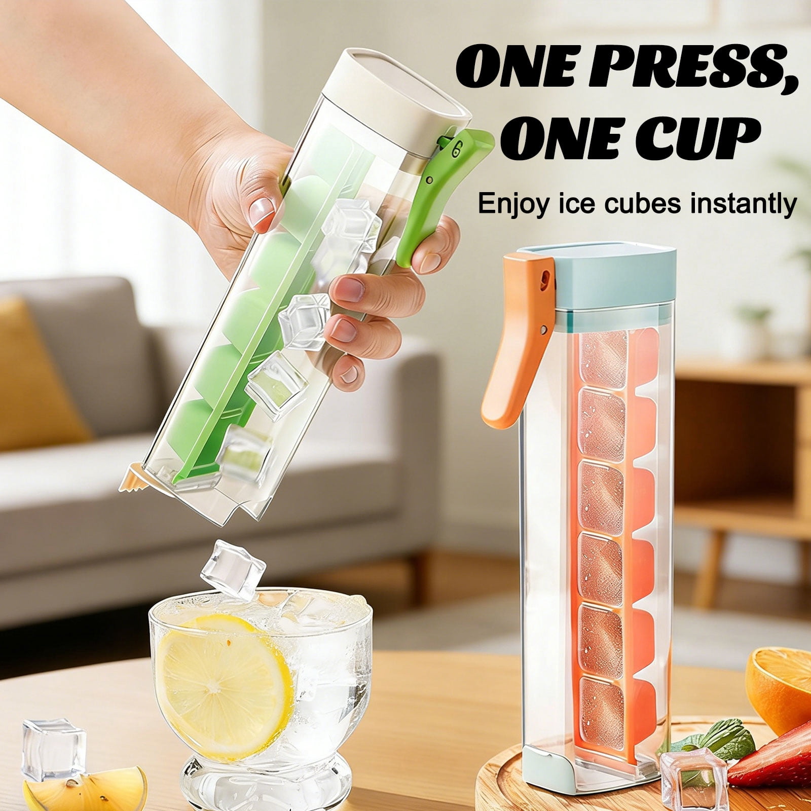 Ice Cube Tray with Lid and Storage Container, Press Type Ice Maker Mold, Easy Release Ice Tray 6 Grid Square Ice Cubes for Home Kitchen Use