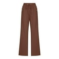 thumbnail image 4 of Yotami Women's Soft Linen Pants for Women Wide Leg Loose Fitted Trousers with Pocket Solid Color High Waisted Drawstring Ankle Length Pant for Beach, Brown XXXL, 4 of 4