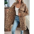 thumbnail image 4 of Women Faux Fur Long Jacket Fleece Leopard Printed Button Down Coats Lapel Flannel Winter Fall Outwear Dark Brown L, 4 of 9