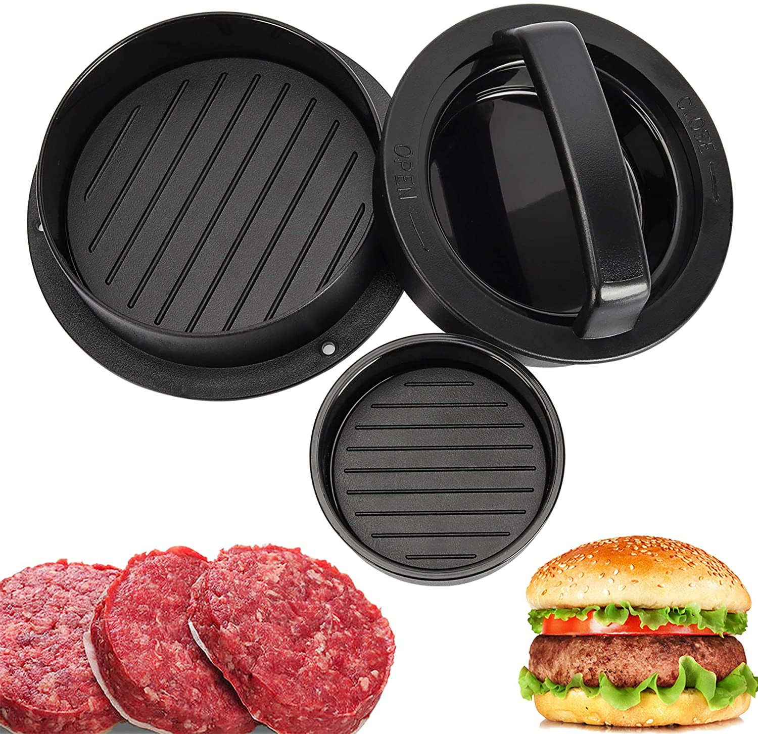 Pure Grill 3-in-1 Burger Press Patty Maker with 100 Wax Papers for 