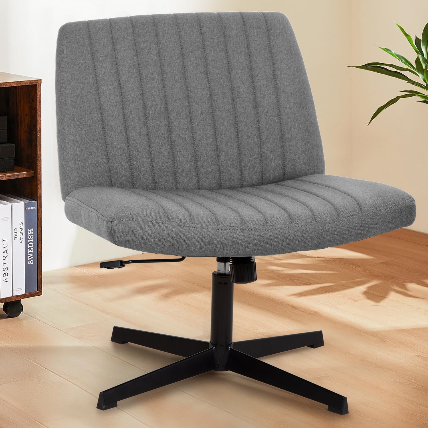 BestOffice Armless Office Chair, Criss Cross Legged, No Wheels Swivel for Men, Women(Grey)
