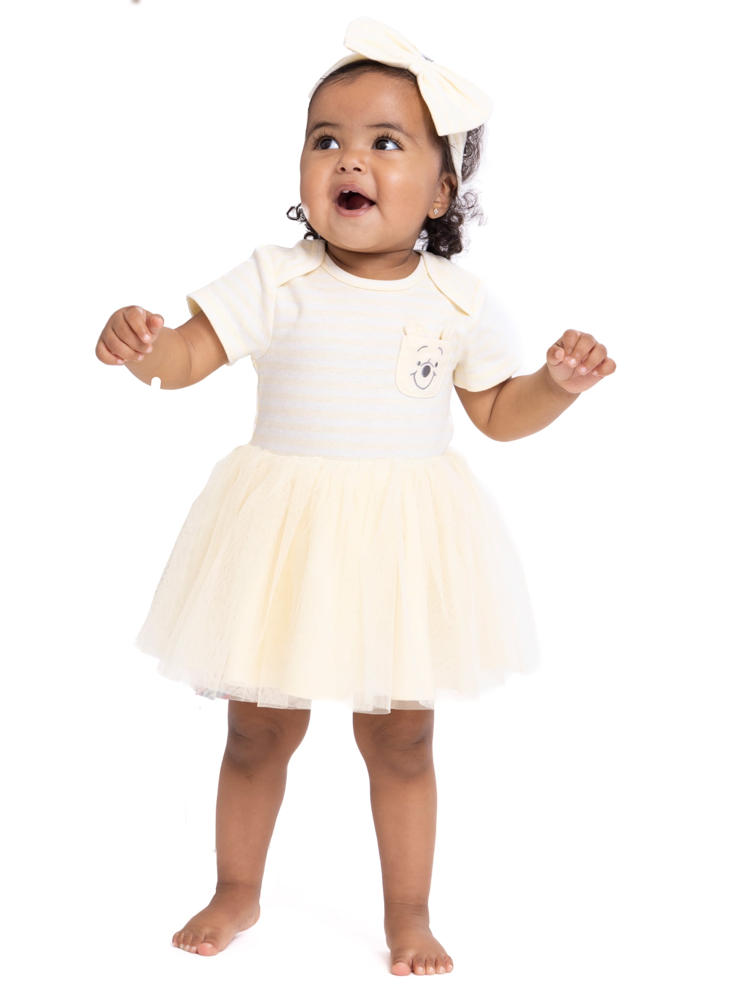 Disney Baby Wishes + Dreams Winnie the Pooh Infant Baby Dress and Bow Headband Set, 2-Piece, Sizes Newborn-12 Months