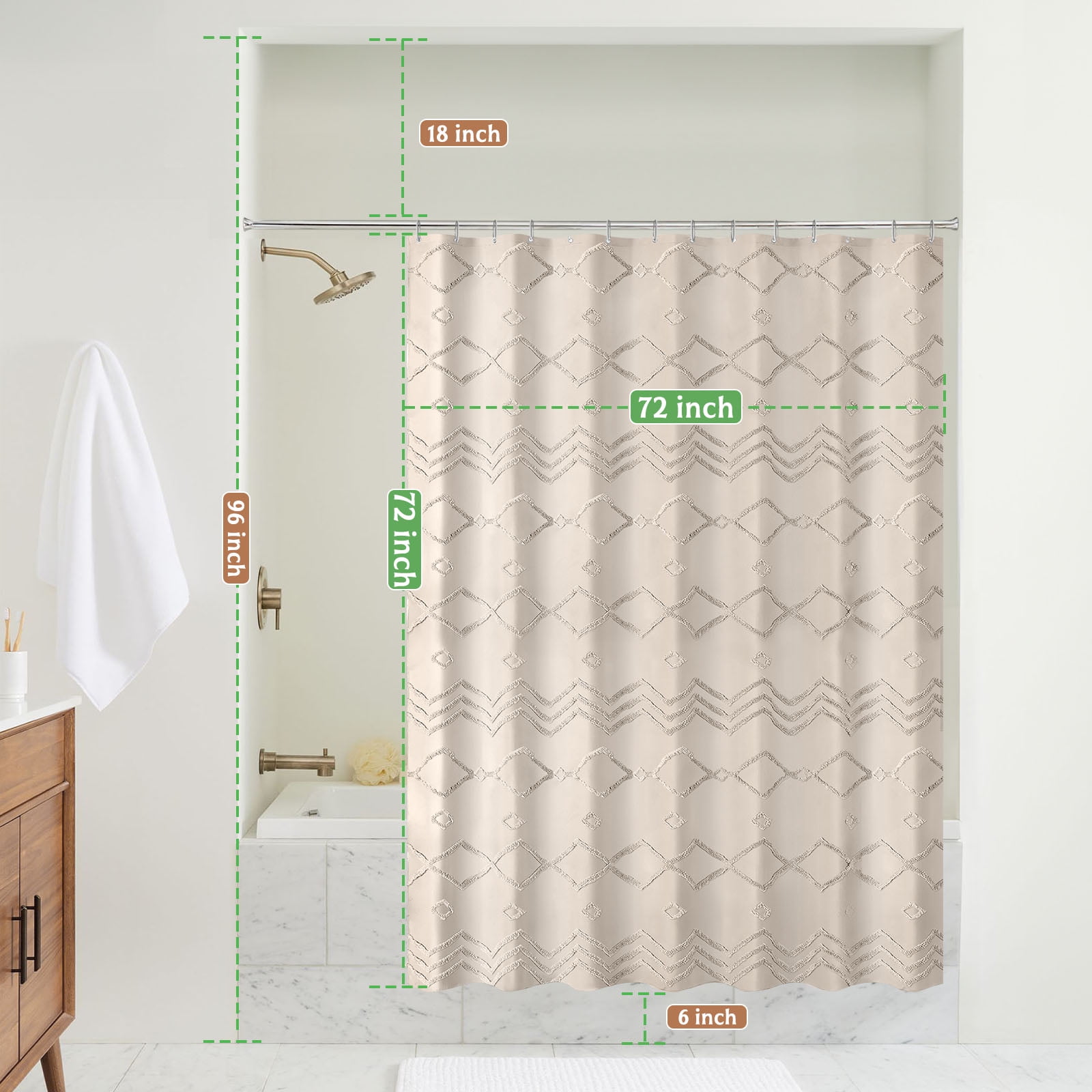 Boho Duschvorhang Aus Gewebtem Stoff – Beige, Wasserabweisend, 183x183 Cm Fürs Bad