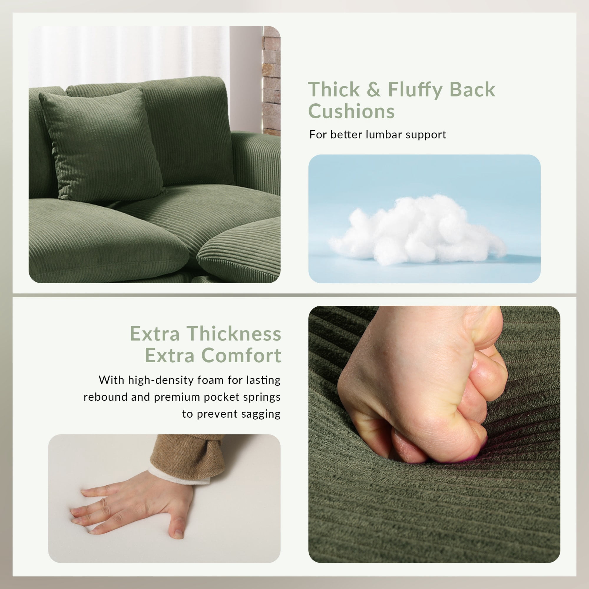 WestinTrends Hearthside 70" Modular Corduroy Loveseat Sofa With USB/Type-C Ports and Side Pockets, Olive Green