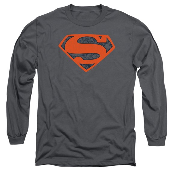 Superman Vintage Shield Collage Long Sleeve Adult 18/1 T-Shirt Charcoal