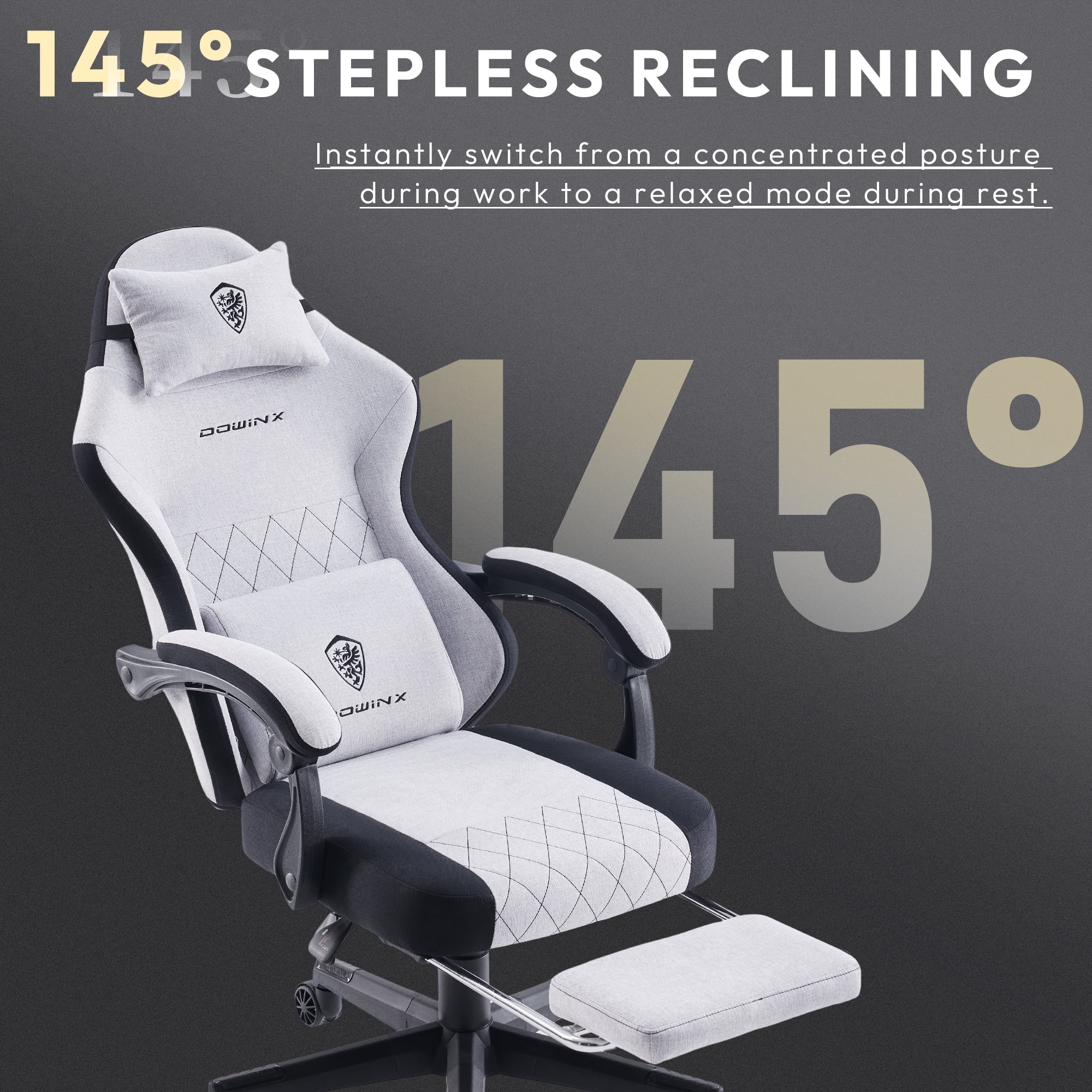 Dowinx Fabric Gaming Chair with Massage Lumbar Support, High Back Ergonomic Computer Chair with Footrest for Adult, Grey
