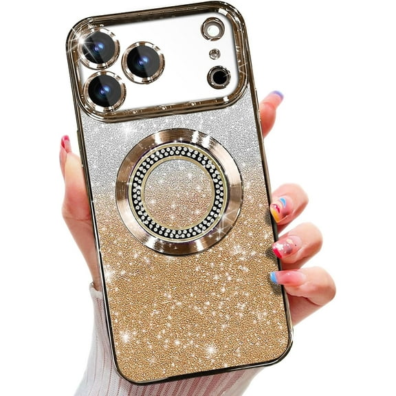 For iPhone 17 Pro Max Magnetic Glitter Case Compatible with MagSafe,Full Protection Slim Shockproof Anti-Scratch Case with Camera Lens Protector Plating Bling Dust-Proof Net