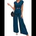 thumbnail image 3 of Conjunto de Chándal Informal de Verano de 2 Piezas para Mujer, con Cuello en V, Corta, Cinturón y Pantalones Anchos, 2025 Verde Oscuro XXL, 3 of 9
