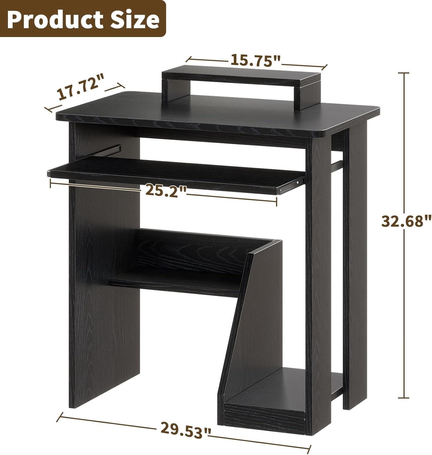 30" Small  Desk with Keyboard Tray  Stand, Study Writing Desk with Storage Shelves, Modern Workstation for Small Spaces, Save Space, Black A