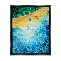Modern Mosaic Pattern Beach Coastal Graphic Art Jet Black Framed Art Print Wall Art