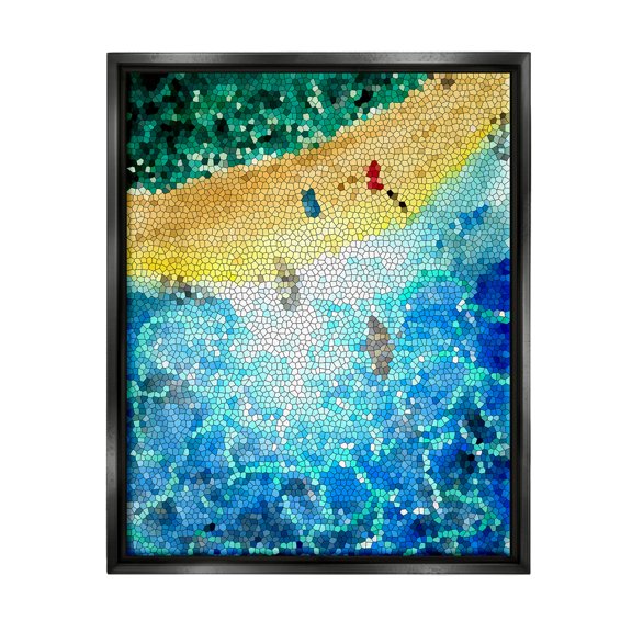Modern Mosaic Pattern Beach Coastal Graphic Art Jet Black Framed Art Print Wall Art