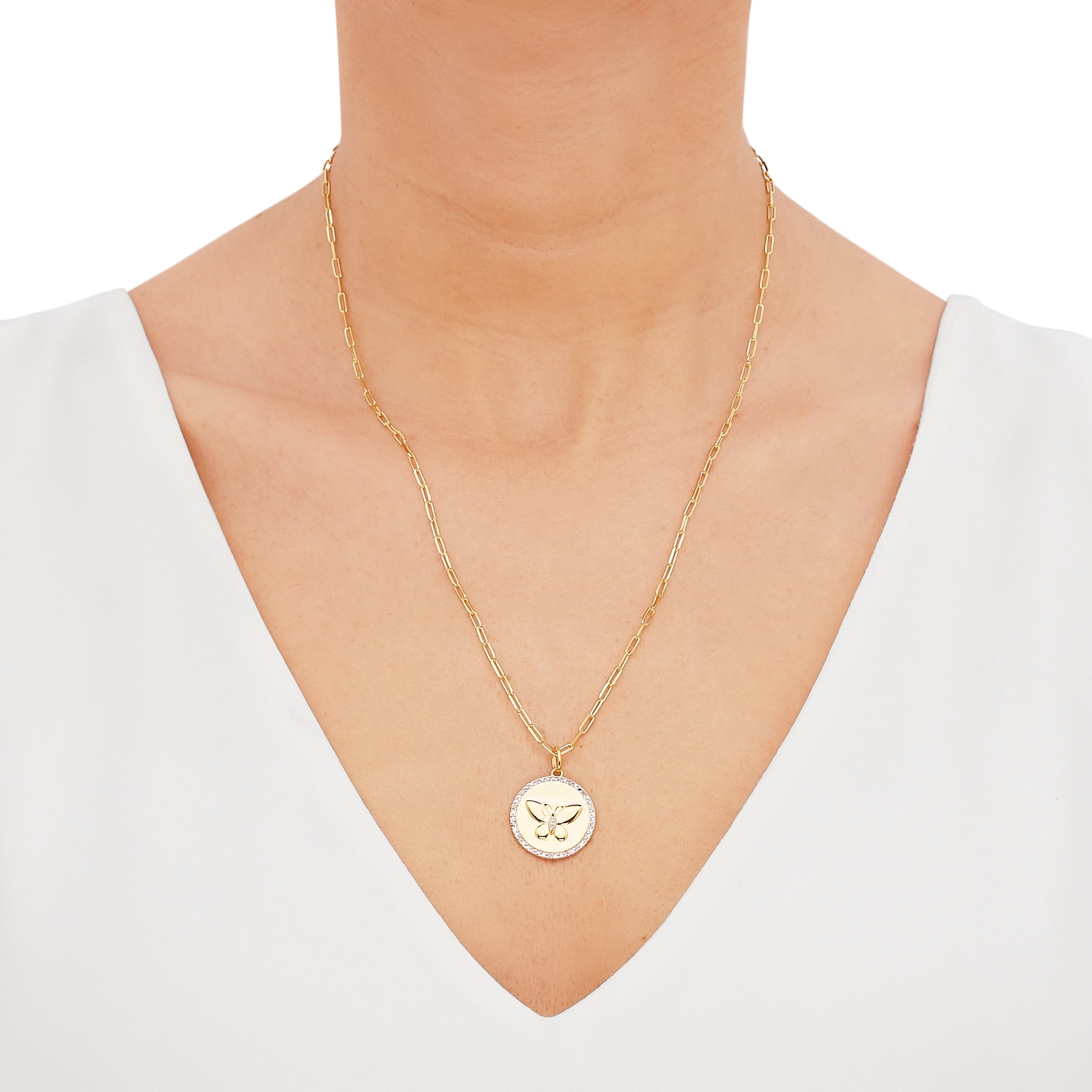 Brilliance Fine Jewelry .10 Carats Diamond Pendant in Sterling Silver and 14K Gold Plate,20"