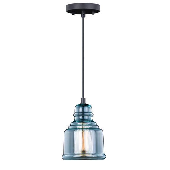 Millie Bronze Farmhouse Jar Mini Pendant Ceiling Light Smoke Blue Glass