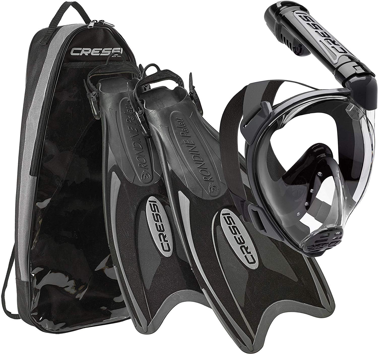 Cressi Italian Designed Duke Full Face Mask Palau Long Fin Snorkel Set