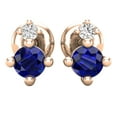 thumbnail image 2 of Dazzlingrock Collection 3mm Round Blue Sapphire & White Diamond Screwback 2 Stone Stud Earrings for Women (0.05 ctw, Color I-J, Clarity I1-I2) in 18K Rose Gold, 2 of 6